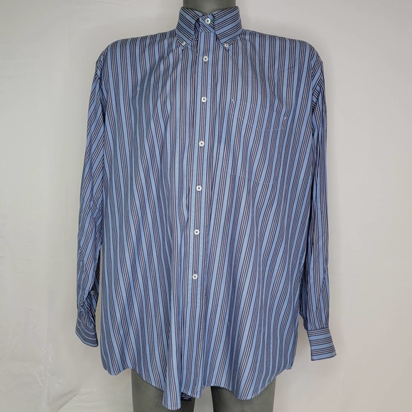 EUC Tommy Hilfiger Y2K TLC Lifetime Vertical Striped Blue Button Down Shirt XL - Picture 1 of 7